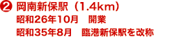 岡南新保駅（1.4km） 昭和26年10月　開業 昭和35年8月　臨港新保駅を改称