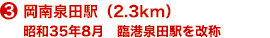 岡南泉田駅（2.3km） 昭和35年8月　臨港泉田駅を改称